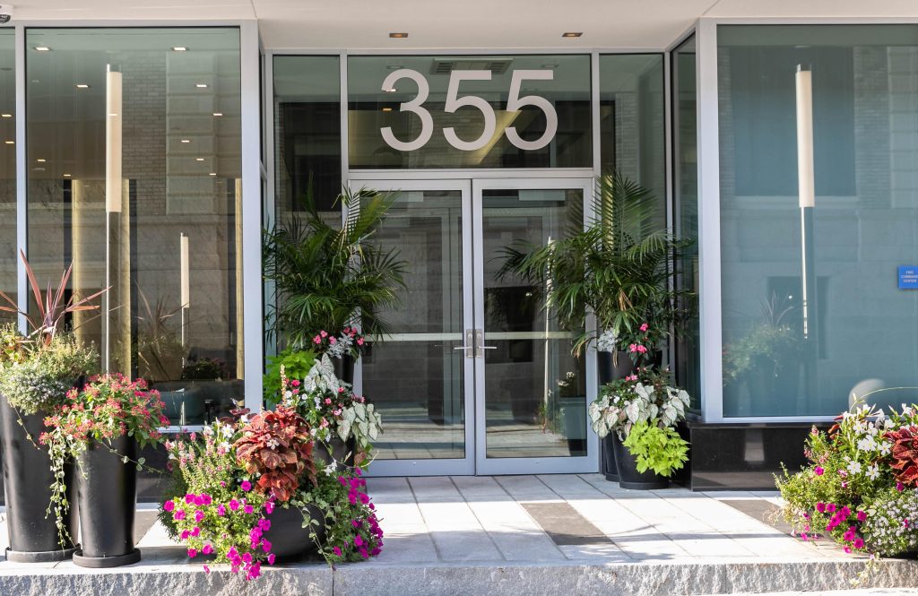 Close-up of building entrance.