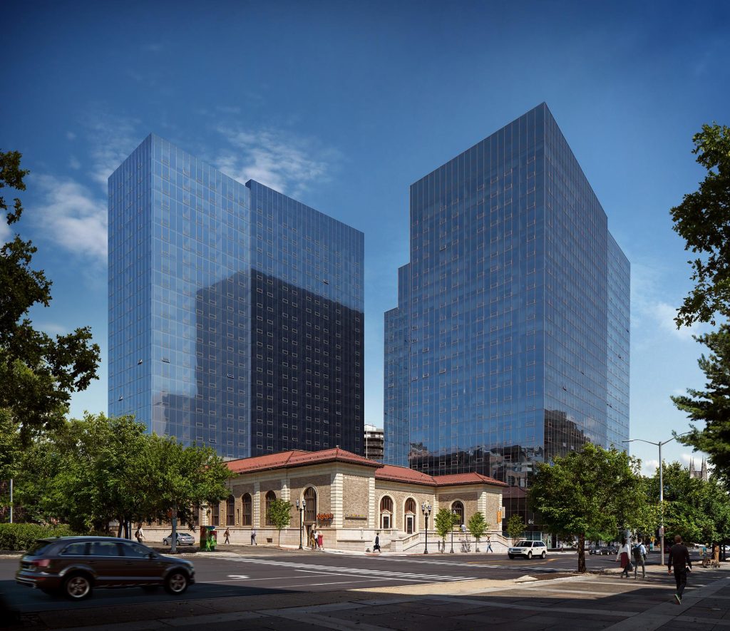 Second zoomed-out angle of both towers.