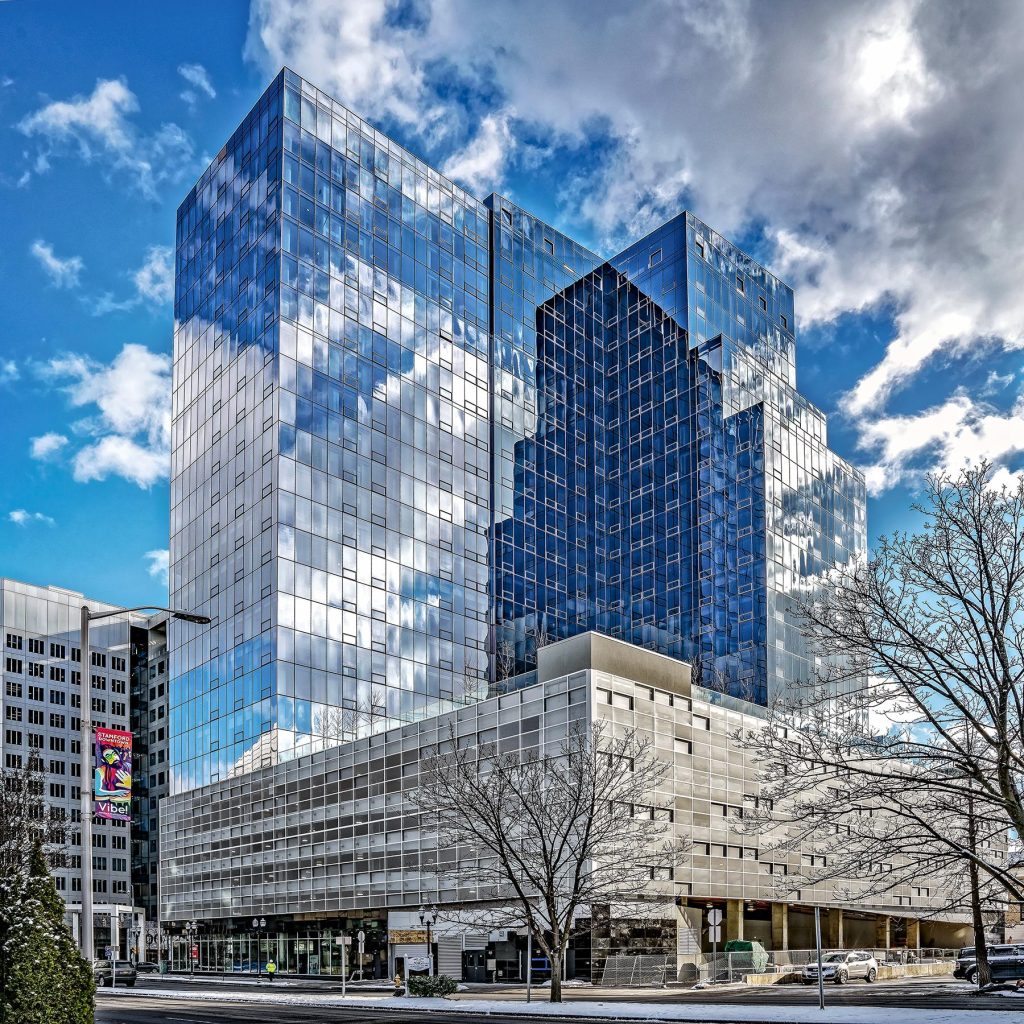 Zoomed-out view of both towers.